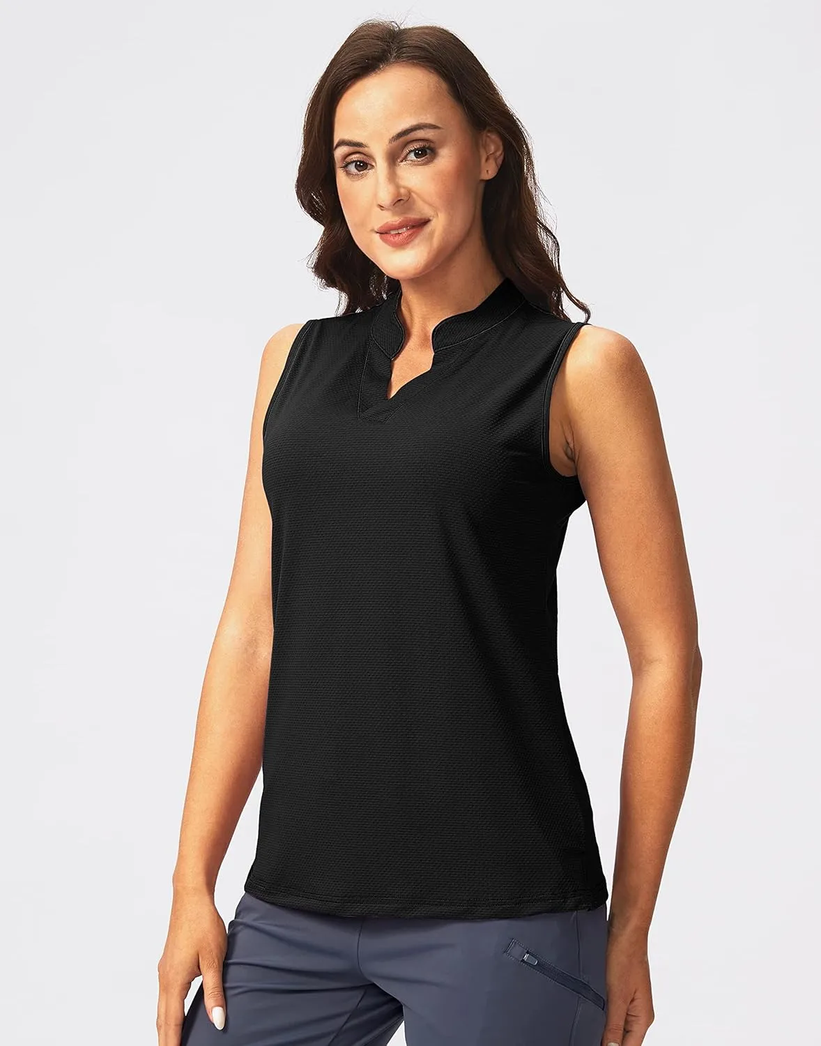 SANTINY Women's Sleeveless Golf Shirt V-Neck Lightweight Quick Dry Tennis Tank Tops Golf Polo Shirts for Women