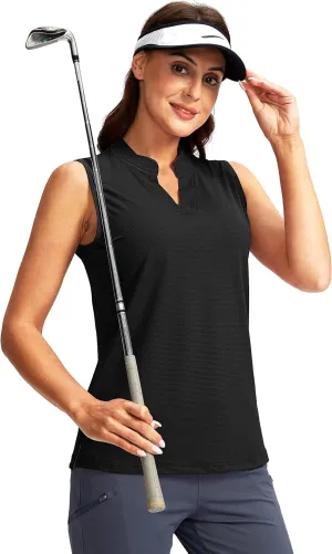 SANTINY Women's Sleeveless Golf Shirt V-Neck Lightweight Quick Dry Tennis Tank Tops Golf Polo Shirts for Women