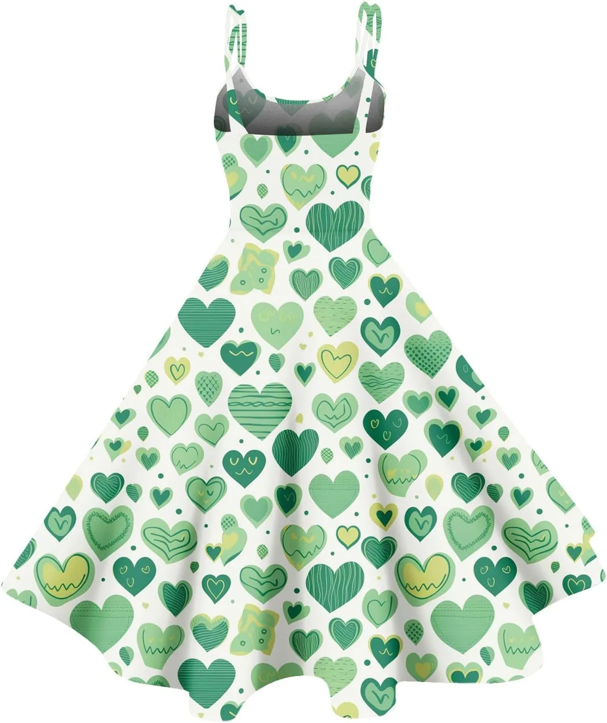 Shamrock Dress Women Cute Off Shoulder Sleeveless Vintage Midi Swing St Patricks Day Print A-Line Dresses