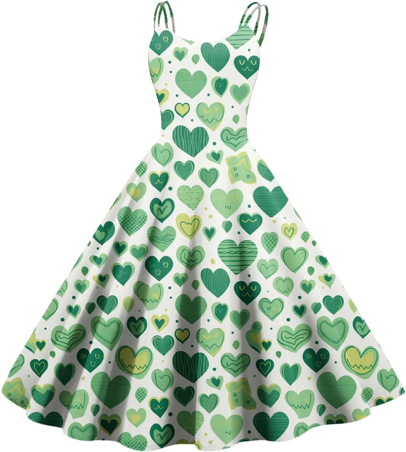 Shamrock Dress Women Cute Off Shoulder Sleeveless Vintage Midi Swing St Patricks Day Print A-Line Dresses