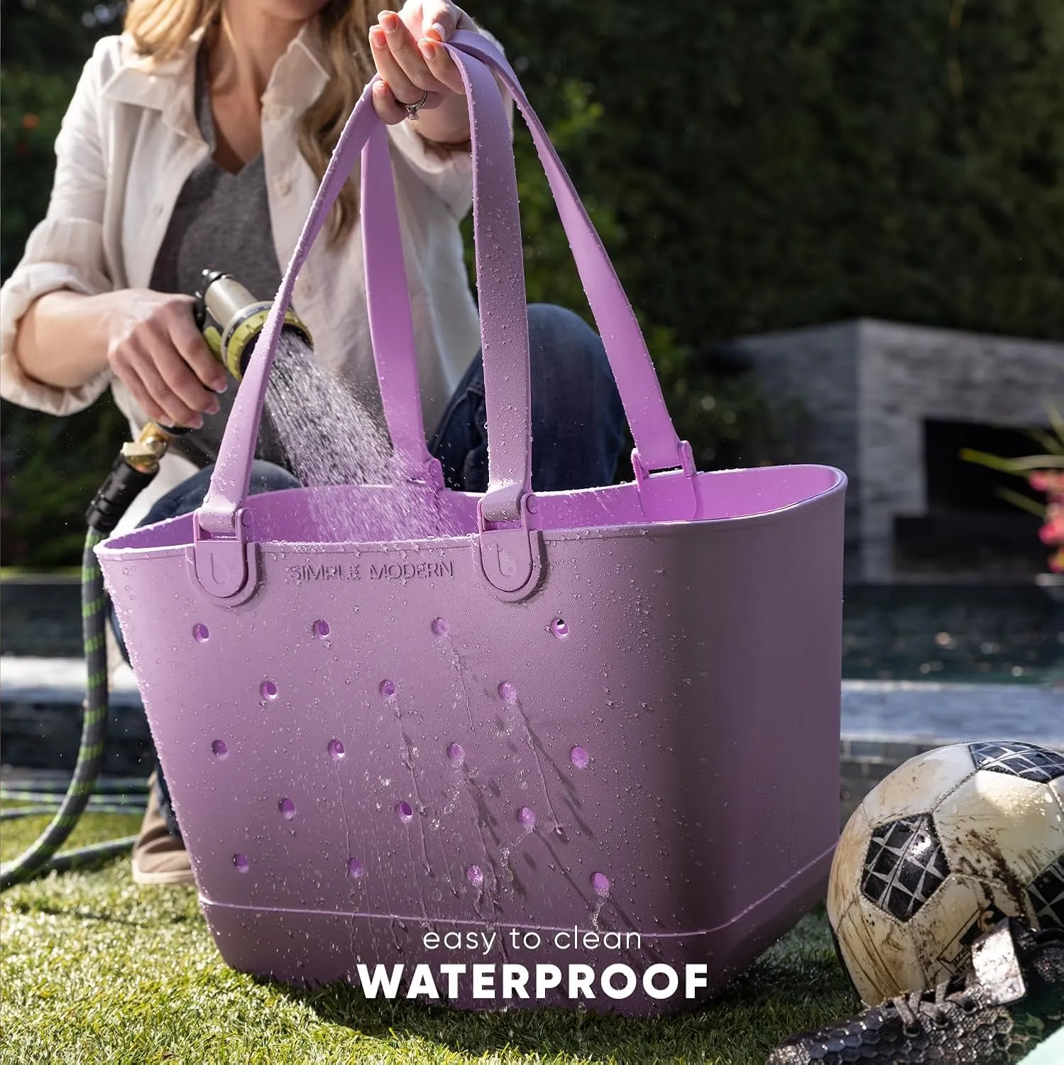 Simple Modern Large Beach Bag | Waterproof Getaway Rubber Tote with Zipper Pocket for Travel, Pool, Boat, Groceries, Sports | Zinnia