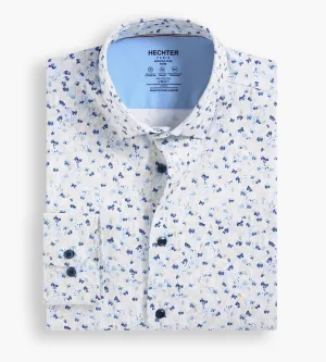Slim Fit 360 Stretch Soft Touch Botanical Print Jersey Dress Shirt