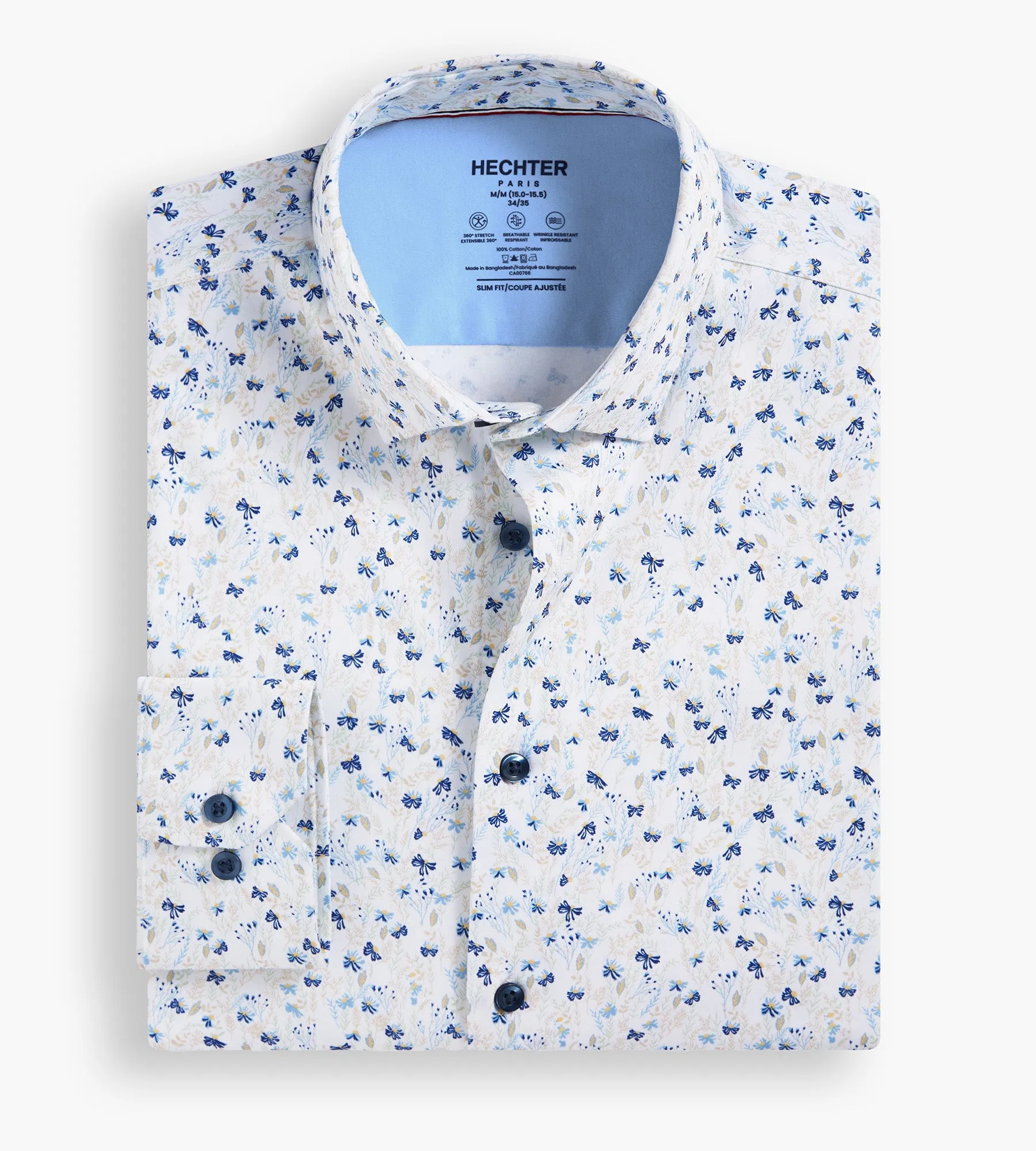 Slim Fit 360 Stretch Soft Touch Botanical Print Jersey Dress Shirt