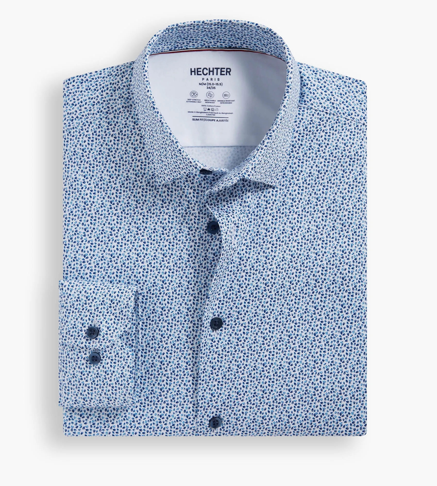 Slim Fit 360 Stretch Soft Touch Leaf Print Jersey Dress Shirt