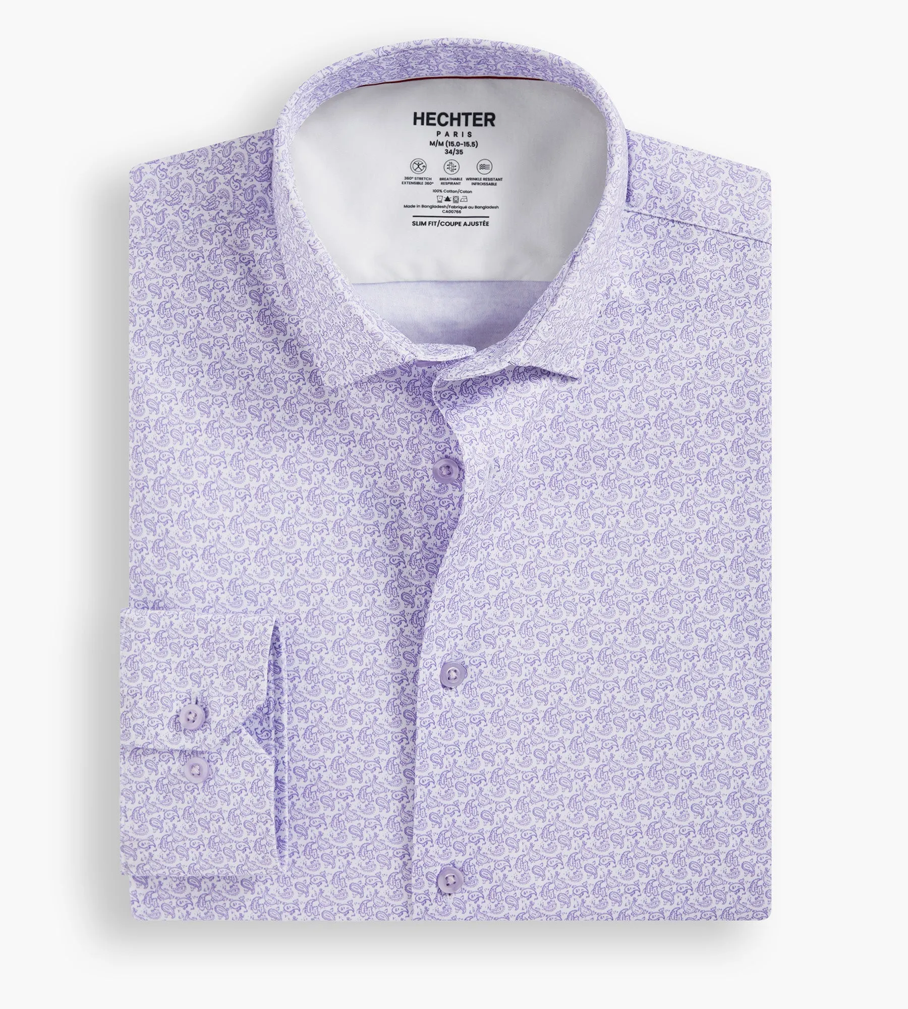 Slim Fit 360 Stretch Soft Touch Paisley Print Jersey Dress Shirt