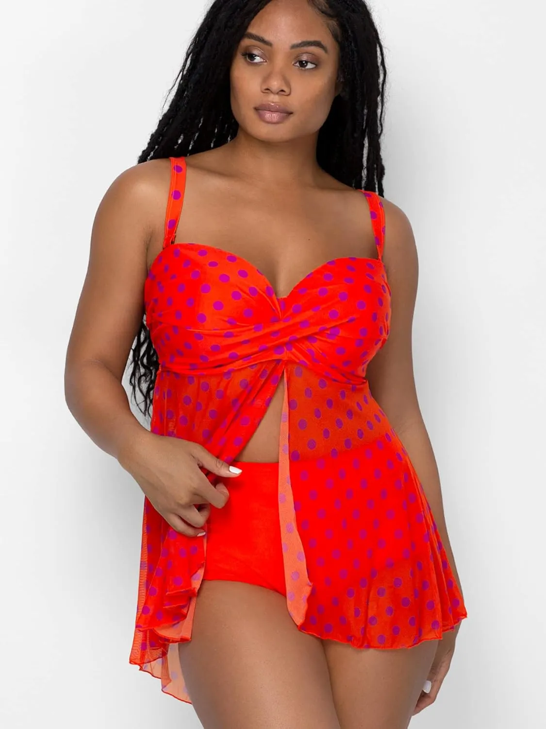 Smart & Sexy Women's Plus-Size Swimwear Top  Twist Bandeau Tankini with Built-in Support