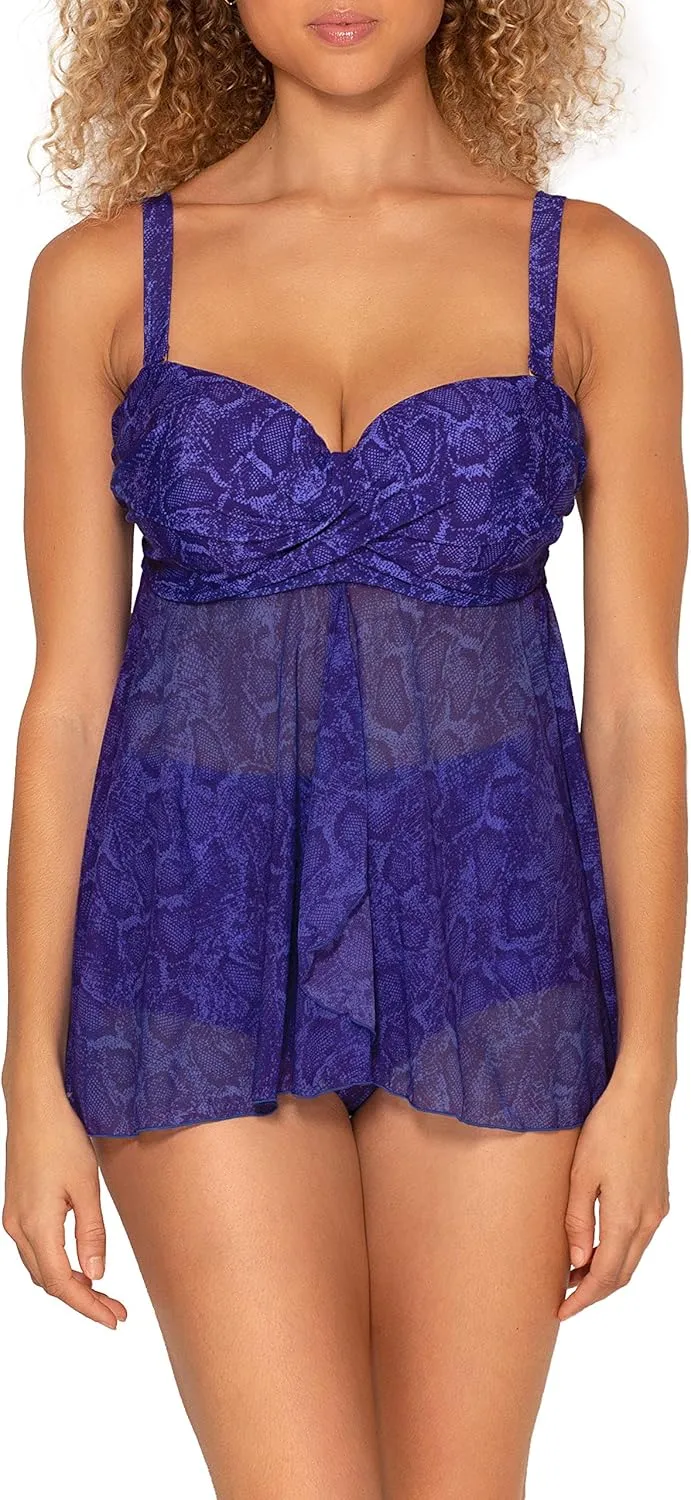 Smart & Sexy Women's Plus-Size Swimwear Top  Twist Bandeau Tankini with Built-in Support