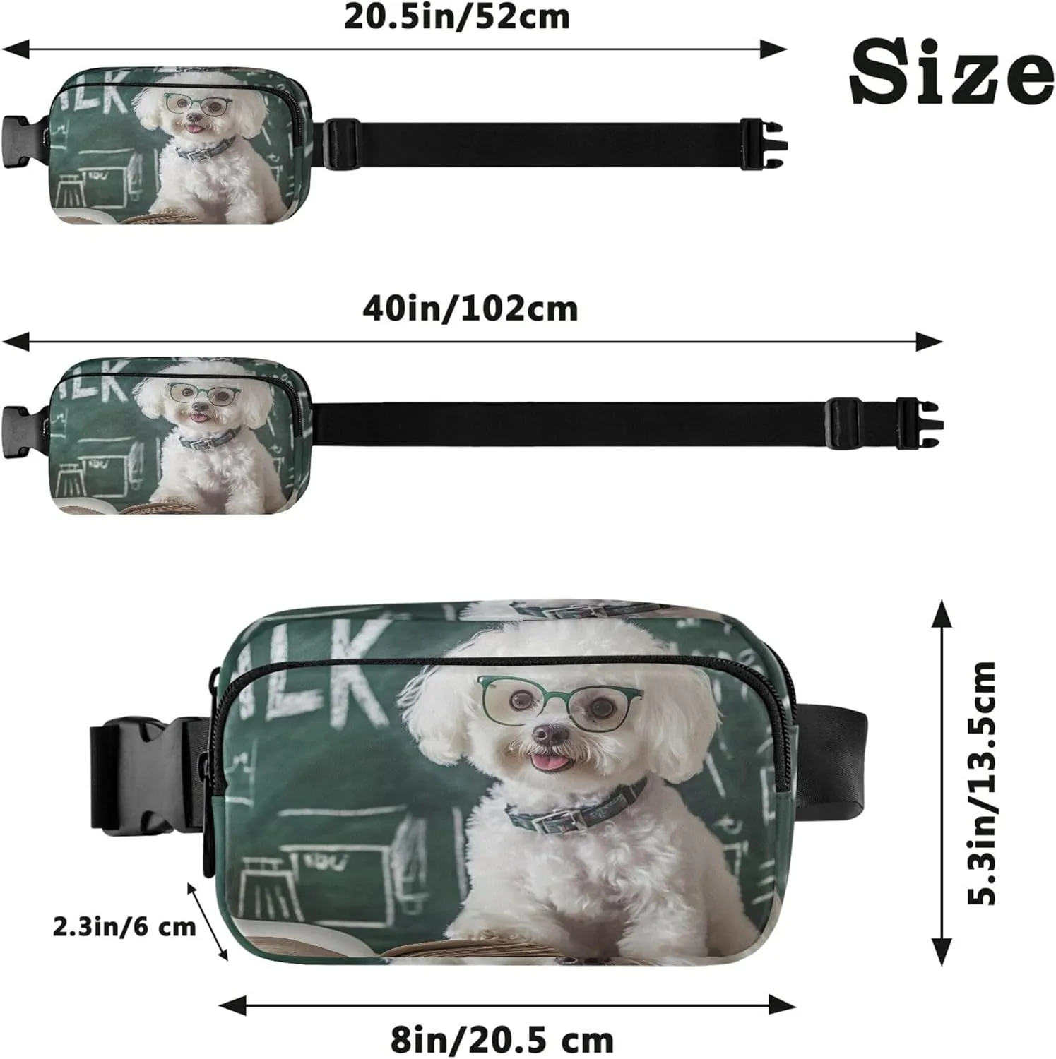 Smart Bichon Frise Glasses Books Women Fanny Packs Flower Hip Pouch Belt Bag Waterproof Travel Waist Pouch