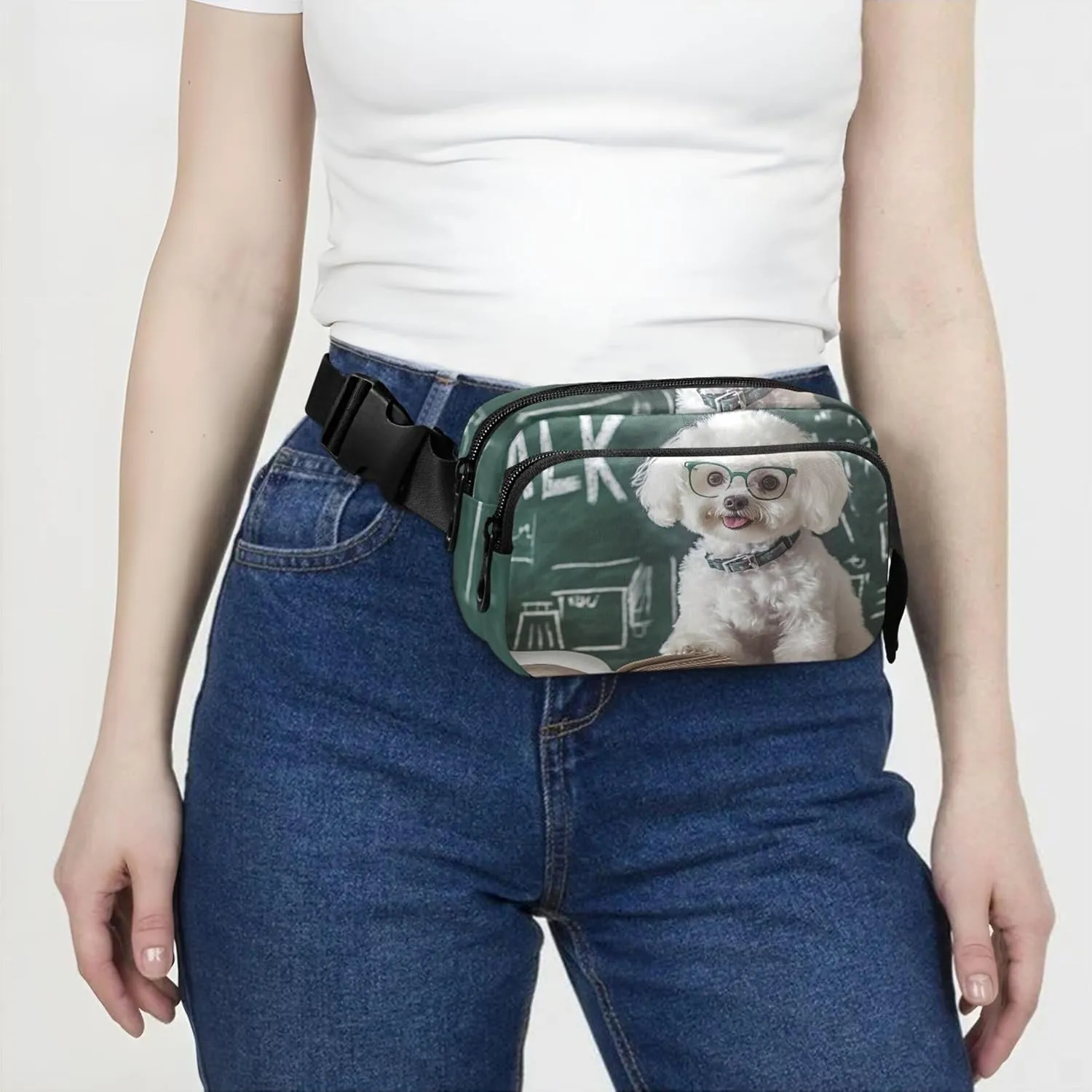 Smart Bichon Frise Glasses Books Women Fanny Packs Flower Hip Pouch Belt Bag Waterproof Travel Waist Pouch