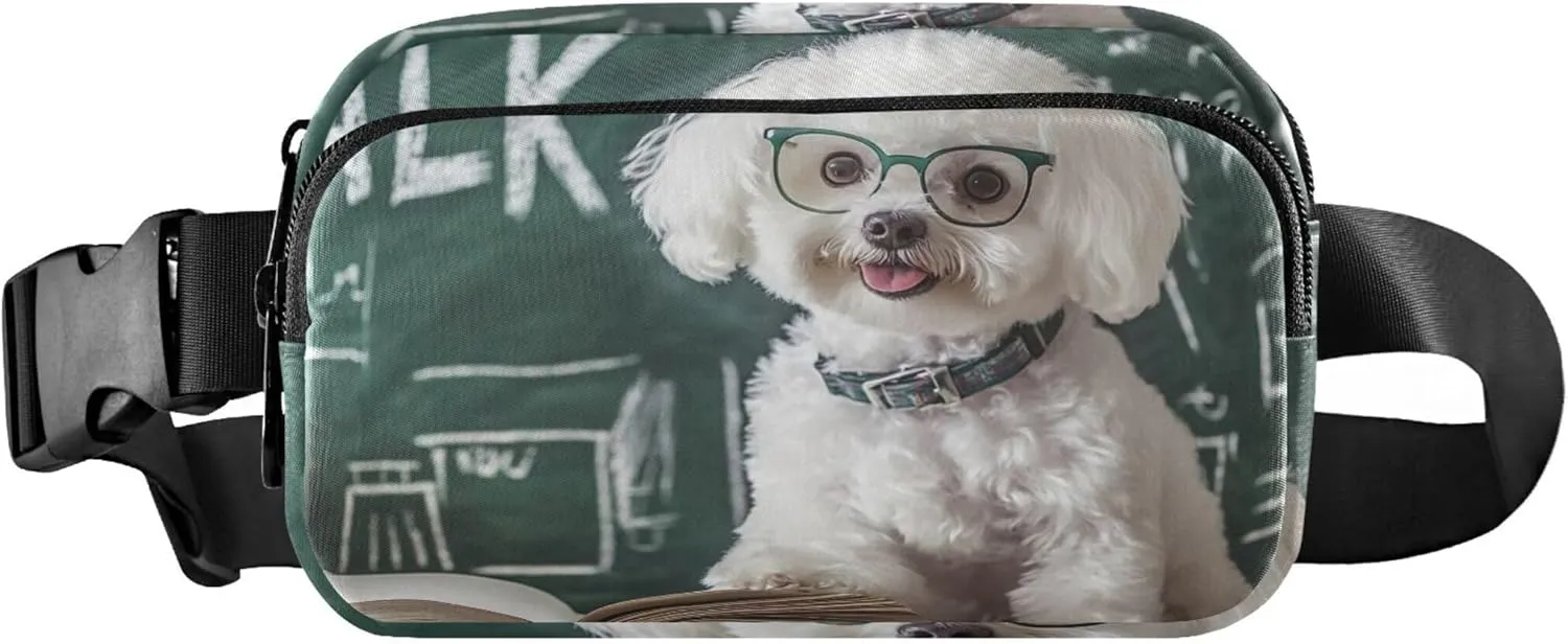 Smart Bichon Frise Glasses Books Women Fanny Packs Flower Hip Pouch Belt Bag Waterproof Travel Waist Pouch