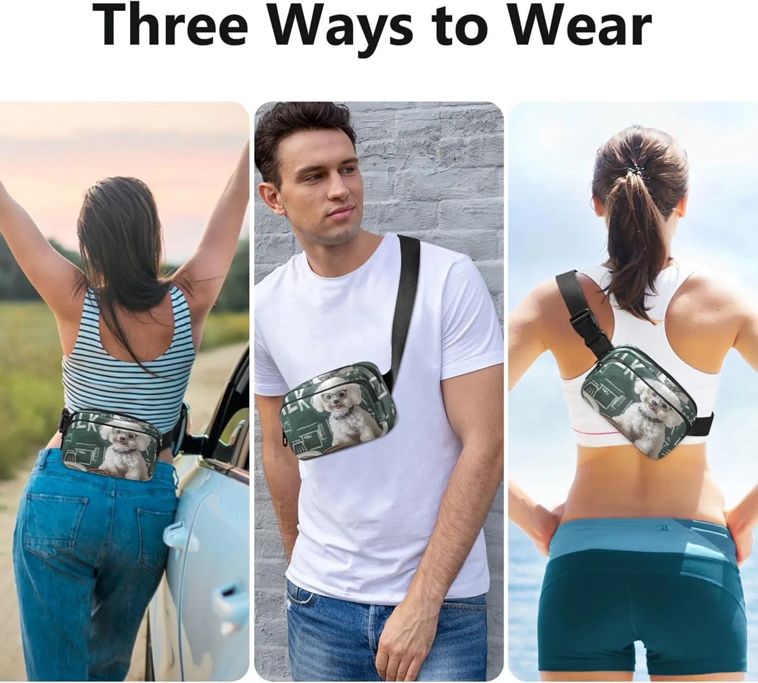 Smart Bichon Frise Glasses Books Women Fanny Packs Flower Hip Pouch Belt Bag Waterproof Travel Waist Pouch