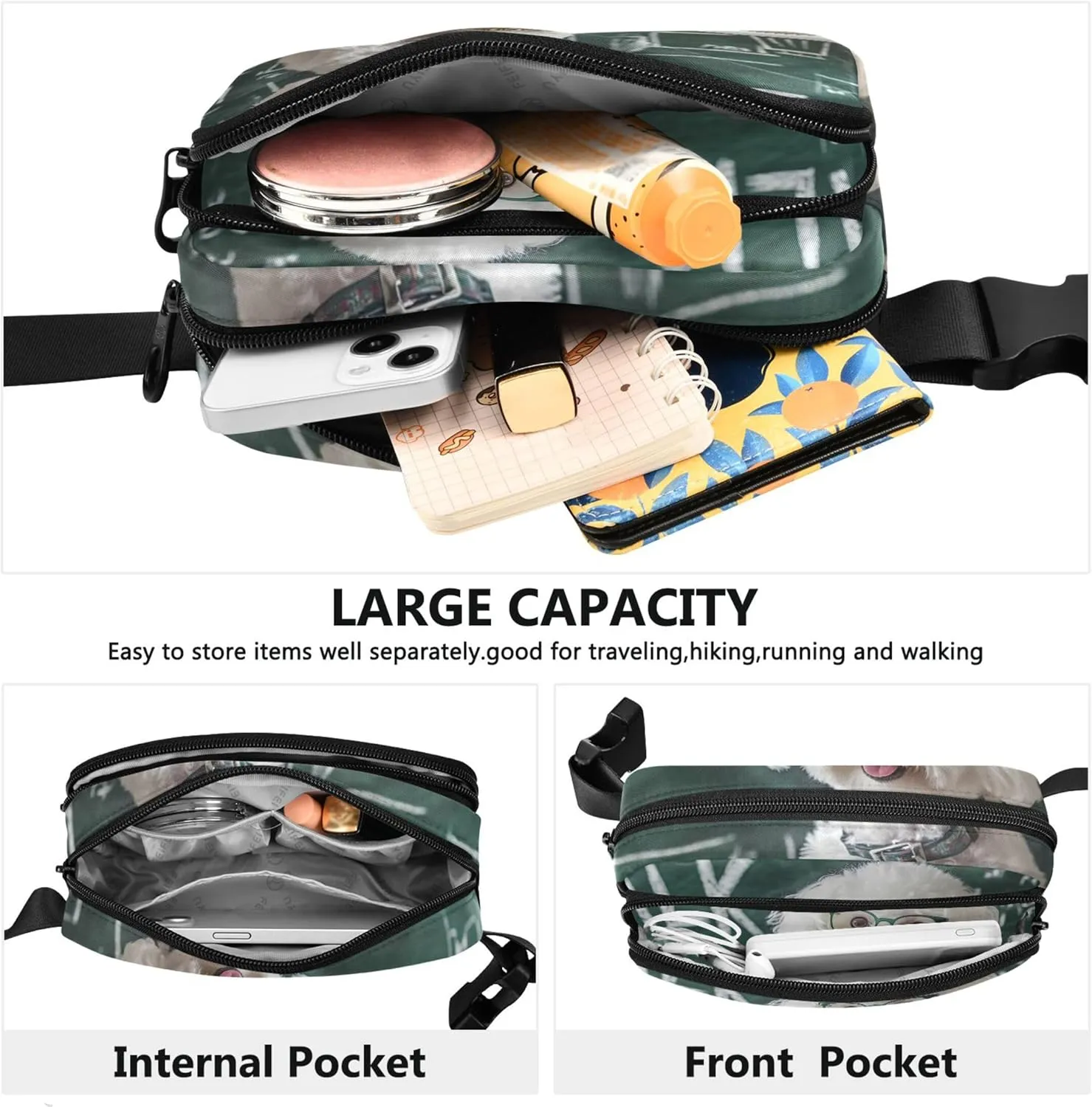 Smart Bichon Frise Glasses Books Women Fanny Packs Flower Hip Pouch Belt Bag Waterproof Travel Waist Pouch