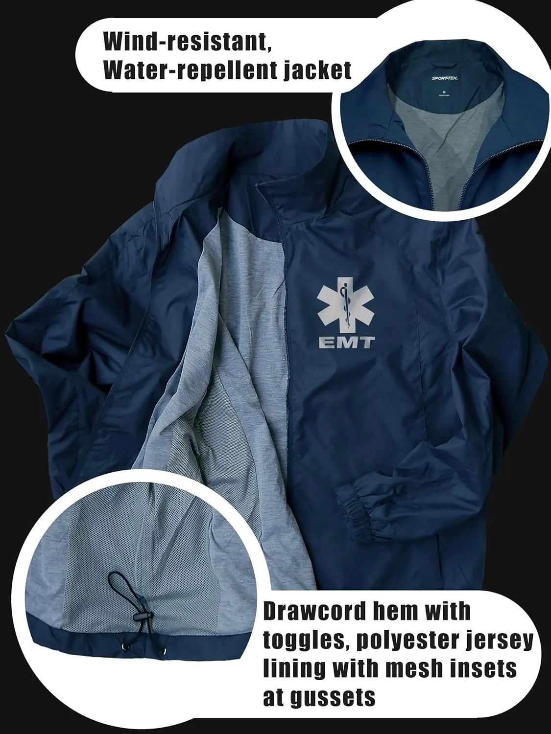 Smart People Clothing EMT zipped up windbreaker with Reflective decorations front and back