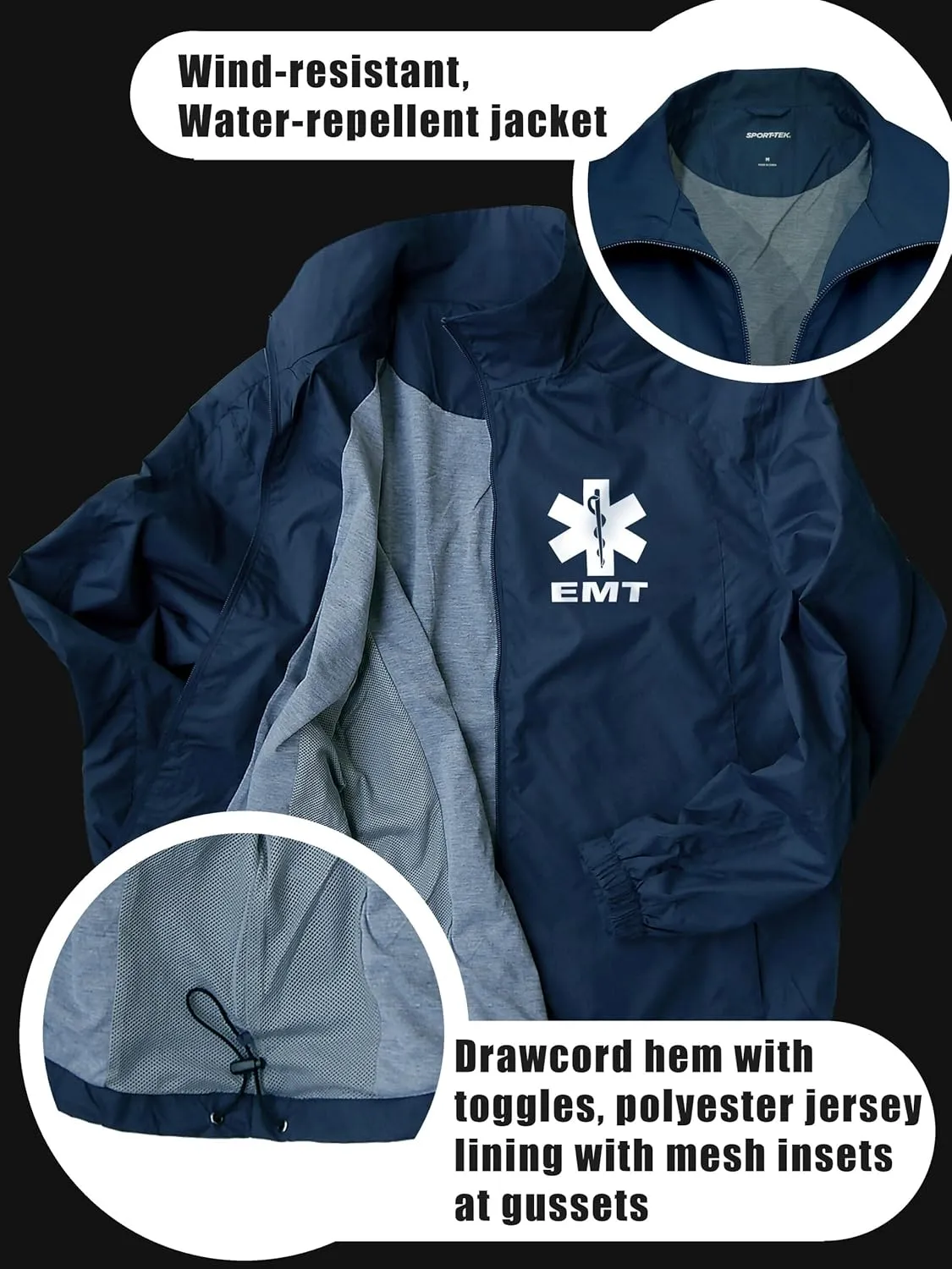 Smart People Clothing EMT zipped up windbreaker with Reflective decorations front and back