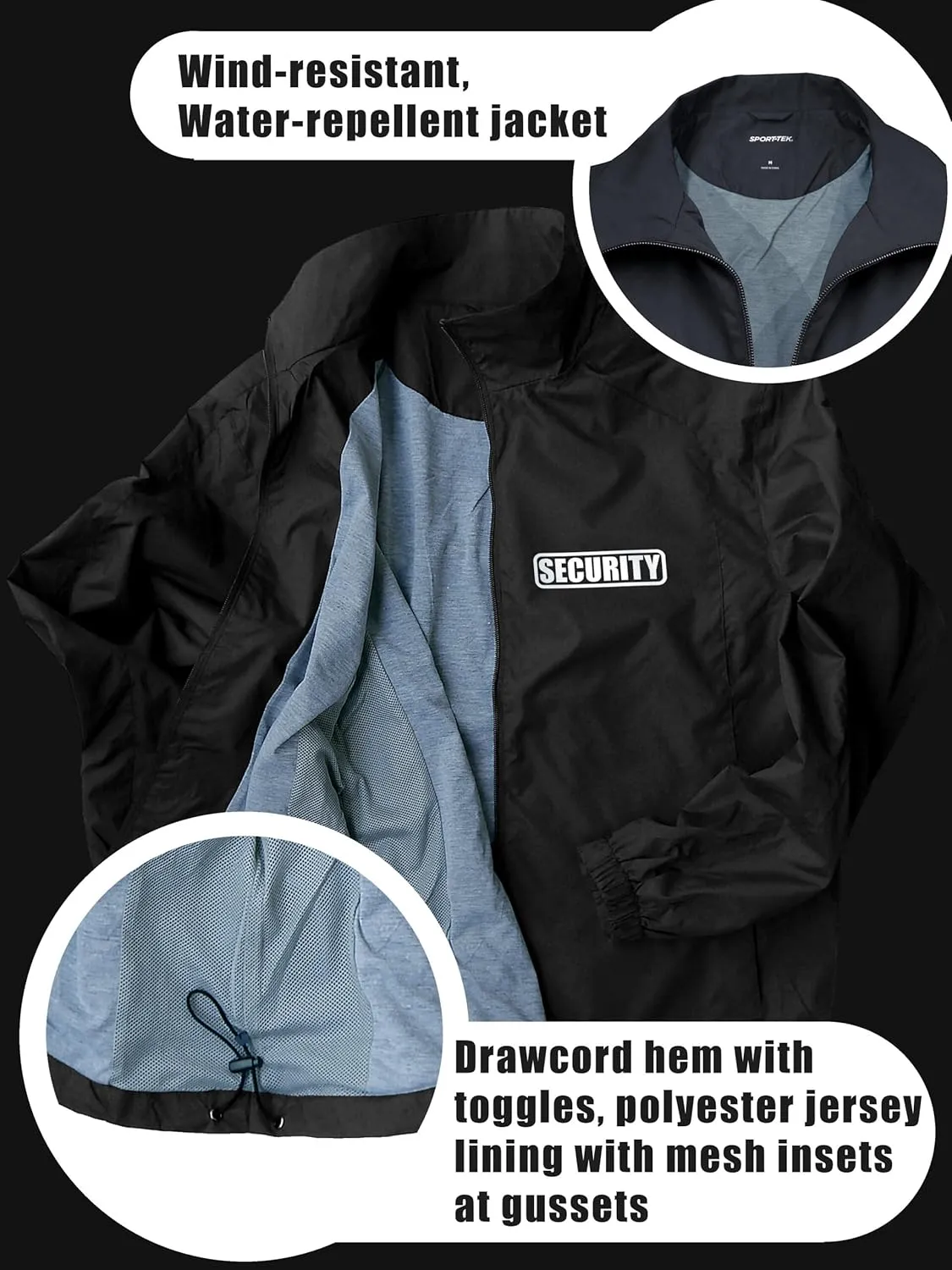 Smart People Clothing Security Zipped up Windbreaker with Reflective Decorations Front and Back