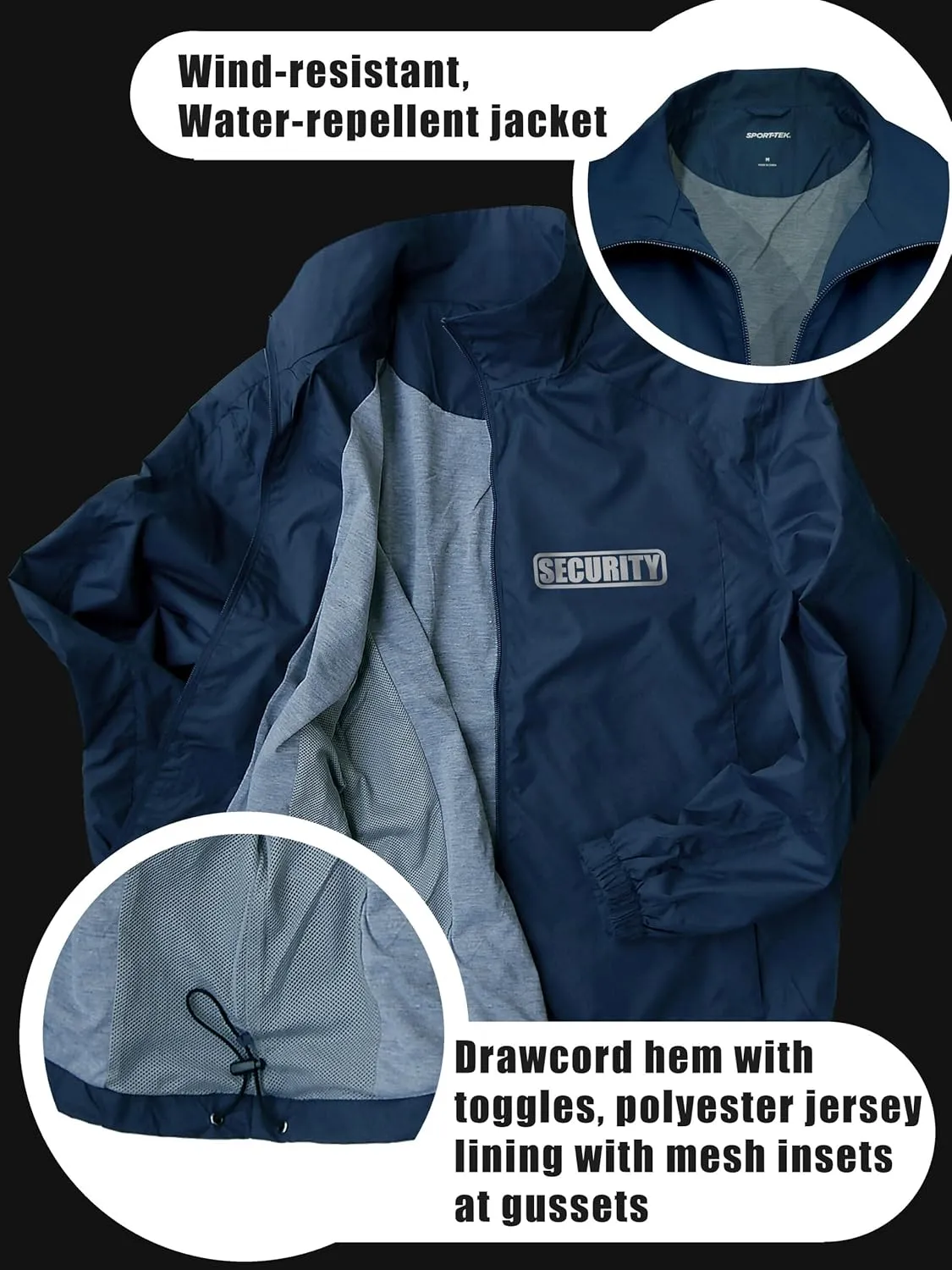 Smart People Clothing Security Zipped up Windbreaker with Reflective Decorations Front and Back