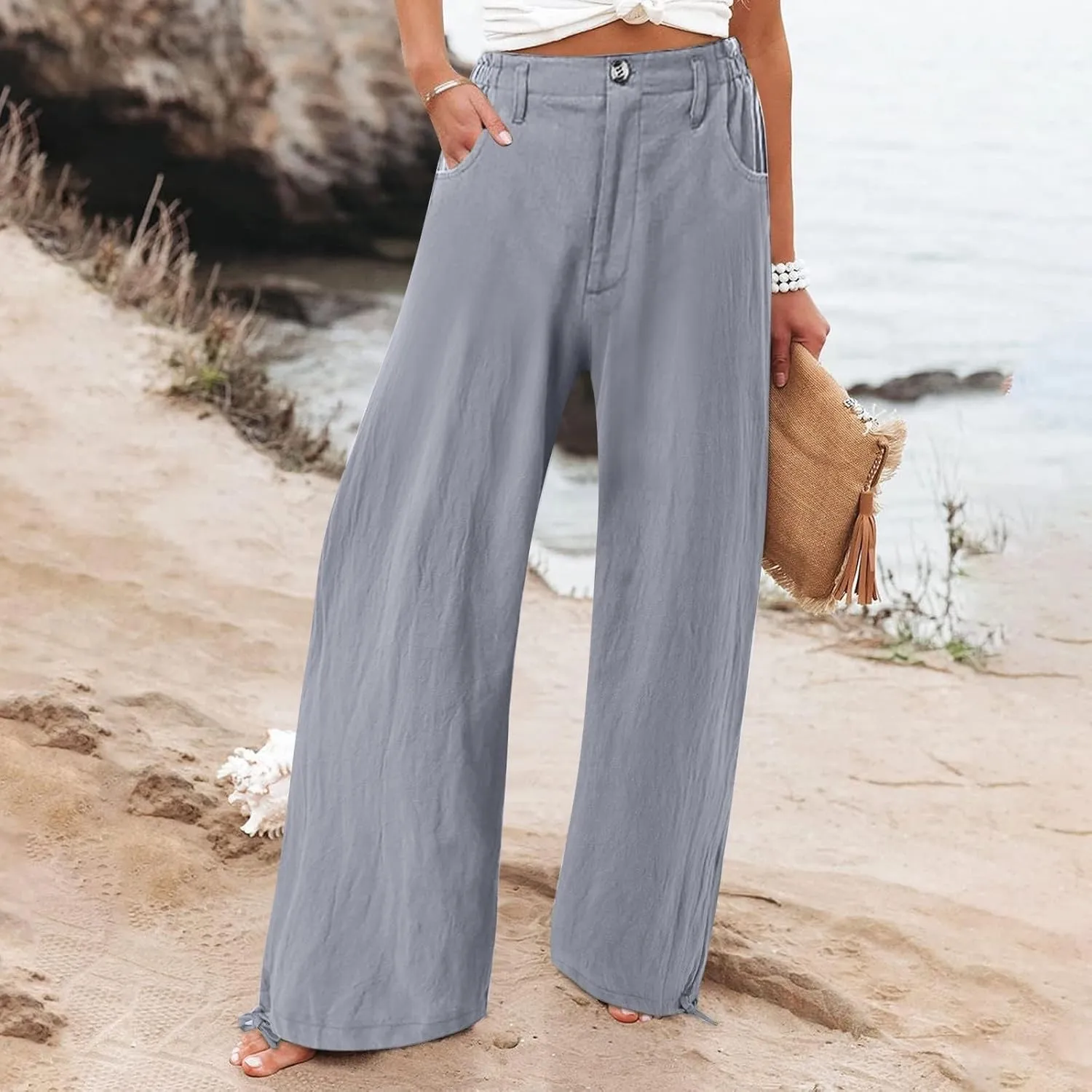 SMIDOW High Waist Wide Leg Pants for Women Trendy 2024 Casual Loose Long Trousers Palazzo Pants with Pockets