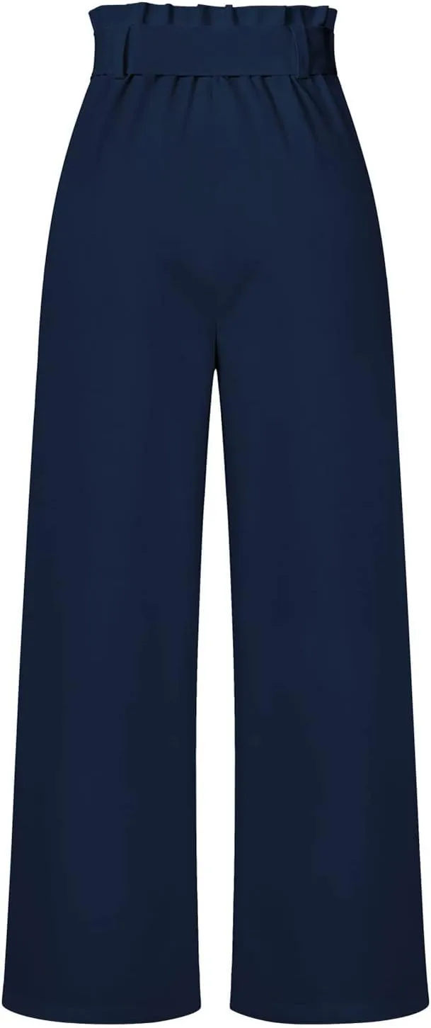 SMIDOW Womens High Waist Wide Leg Pants Paper Bag Business Casual Dress Pant Palazzo Long Work Trousers with Pockets