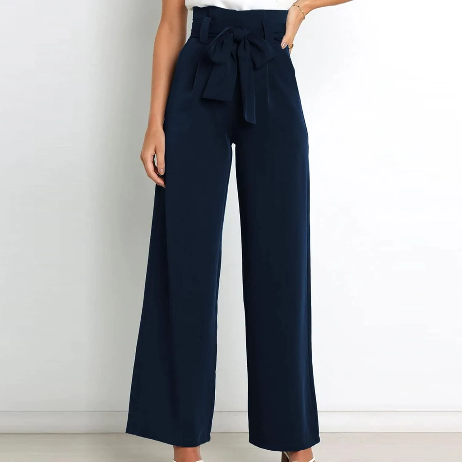 SMIDOW Womens High Waist Wide Leg Pants Paper Bag Business Casual Dress Pant Palazzo Long Work Trousers with Pockets