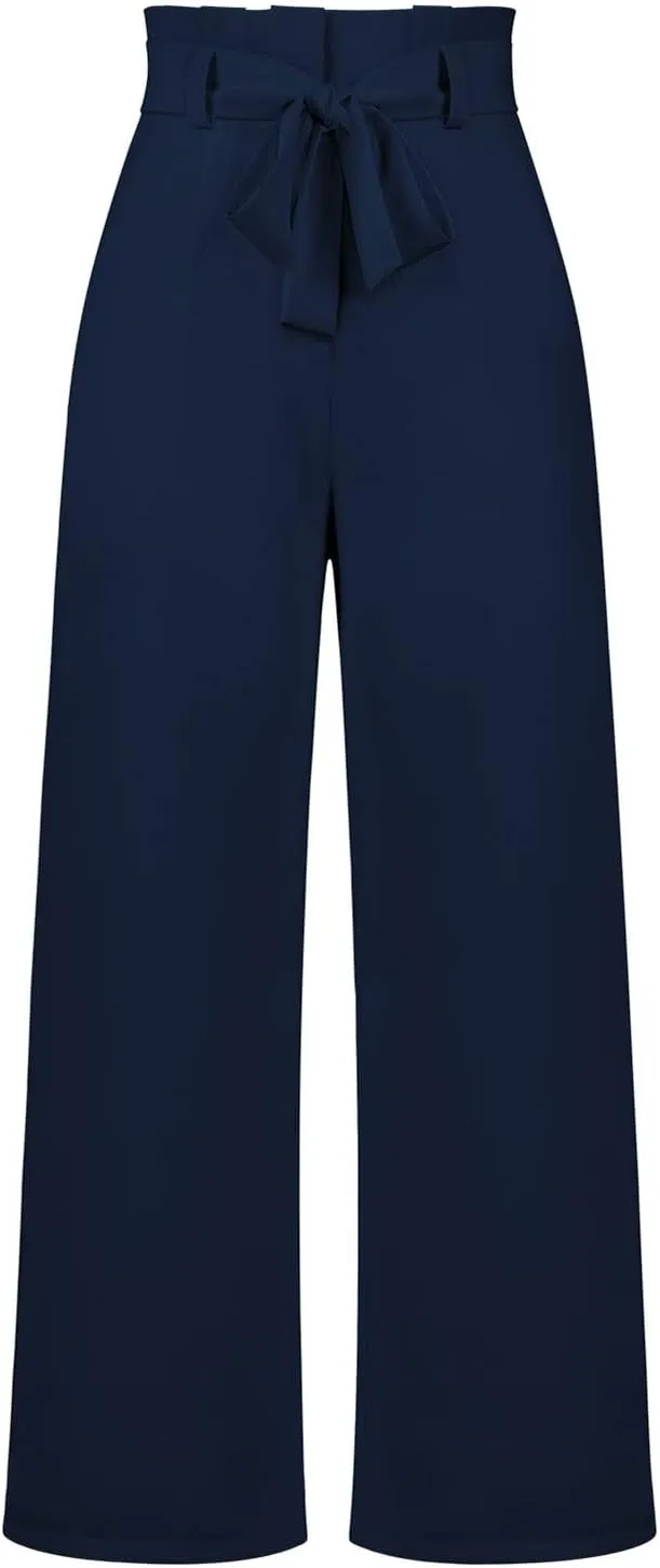 SMIDOW Womens High Waist Wide Leg Pants Paper Bag Business Casual Dress Pant Palazzo Long Work Trousers with Pockets