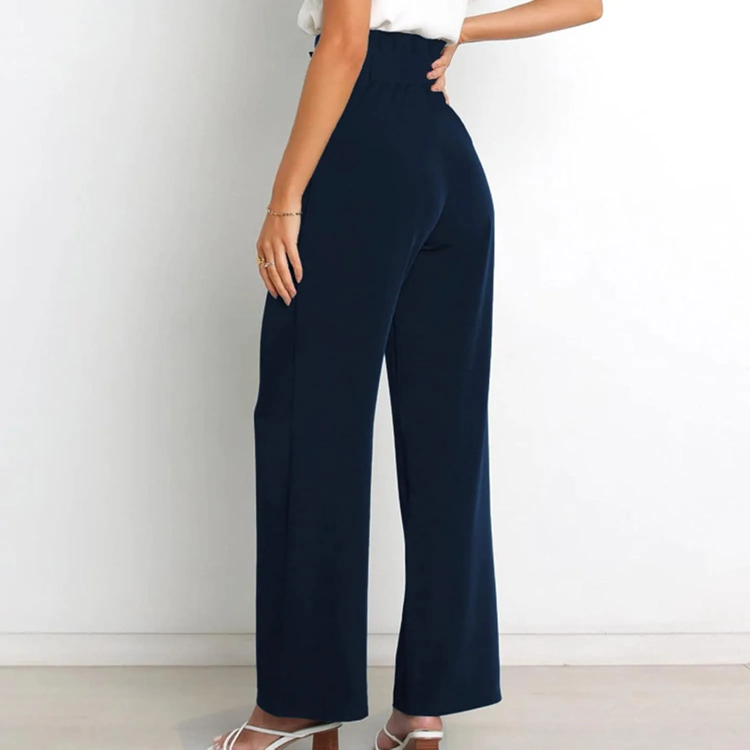 SMIDOW Womens High Waist Wide Leg Pants Paper Bag Business Casual Dress Pant Palazzo Long Work Trousers with Pockets