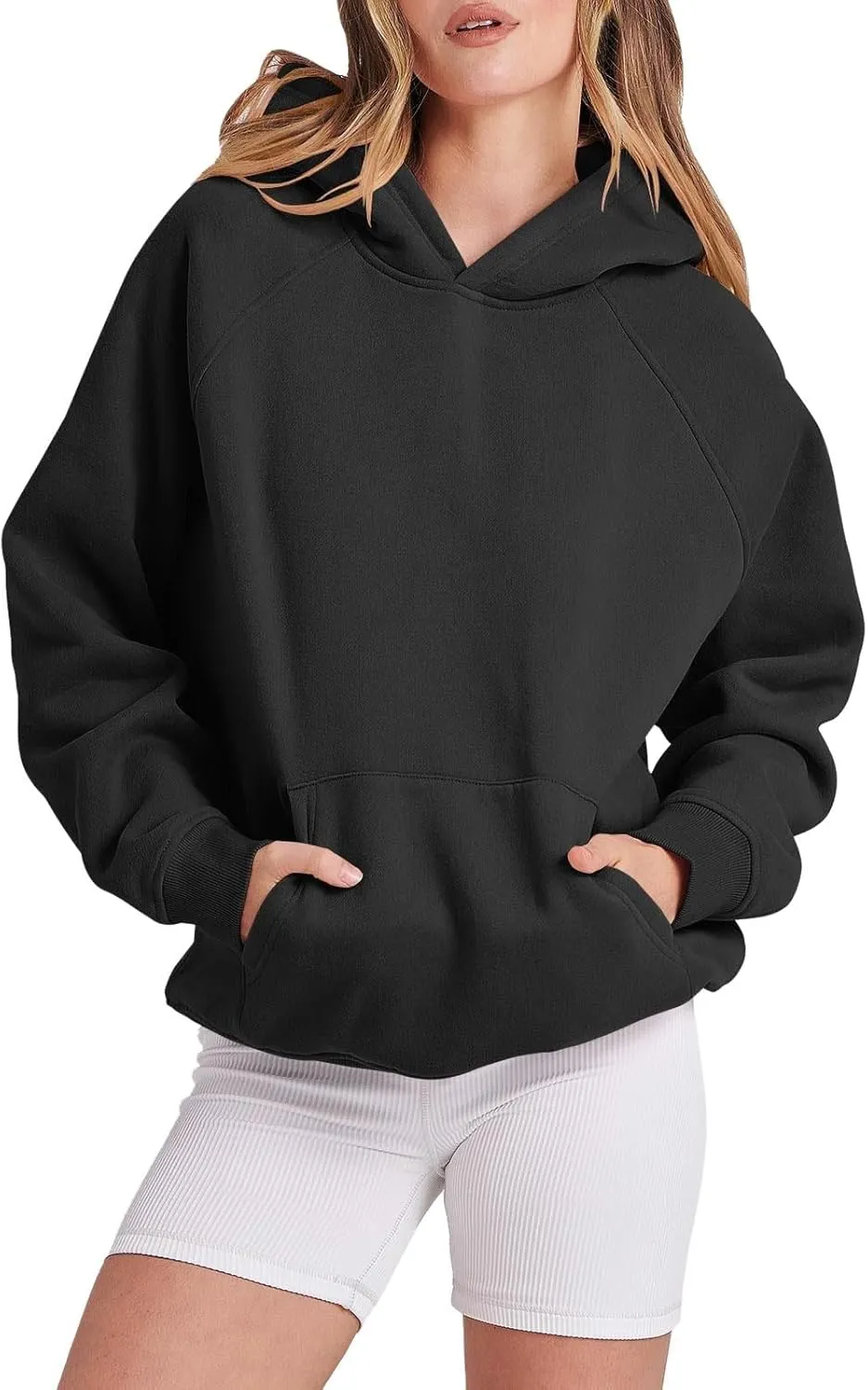 Solid Hoodies for Women Oversized Raglan Long Sleeve Pullover Top Casual Loose Sports Sweatshirt with Pockets
