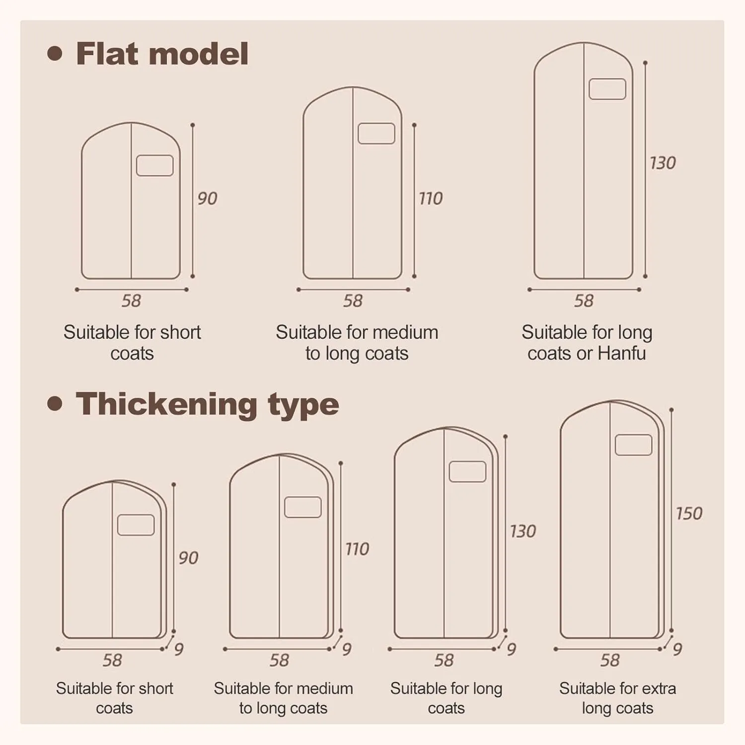 Space Saving Hanging Garment Bag, Dust Cover Clothes Bags for Down Coat with Self Compression Zipper, Hanging Clothes Bag Closet Storage Home (Beige, (Medium Large X-Large)3pcs)