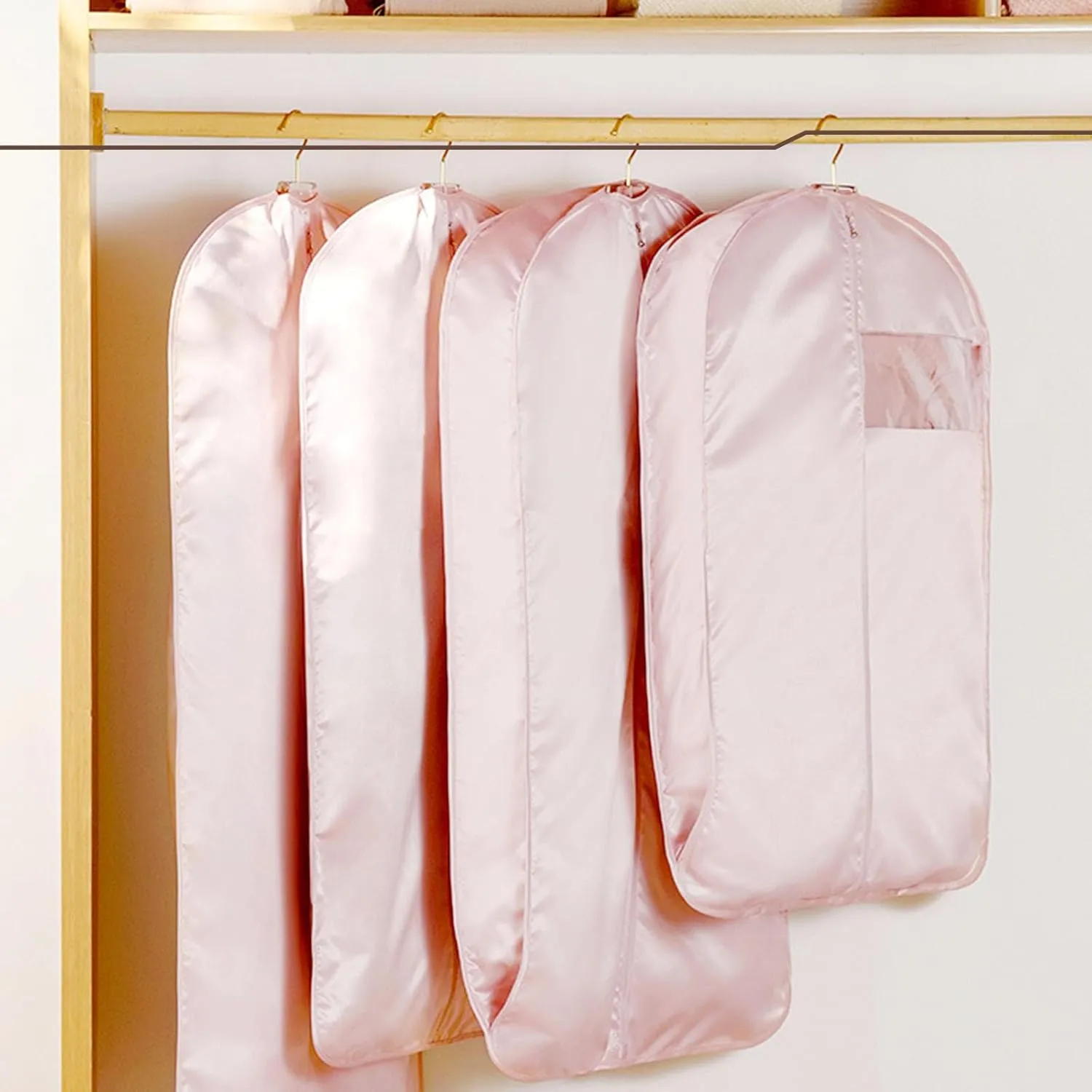 Space Saving Hanging Garment Bag, Dust Cover Clothes Bags for Down Coat with Self Compression Zipper, Hanging Clothes Bag Closet Storage Home (Beige, (Medium Large X-Large)3pcs)