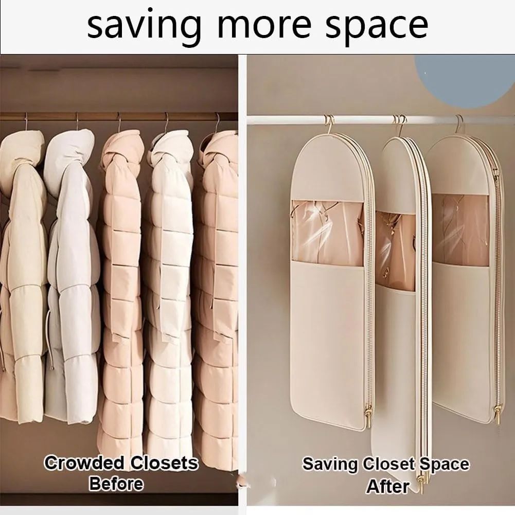 Space Saving Hanging Garment Bag wit with Self Compression Zipper, 2025 Upgrade Down Coat Compression Dust CoverSpace Saving Hanging Garment Bagfor Closet Storage (pINK, XL)