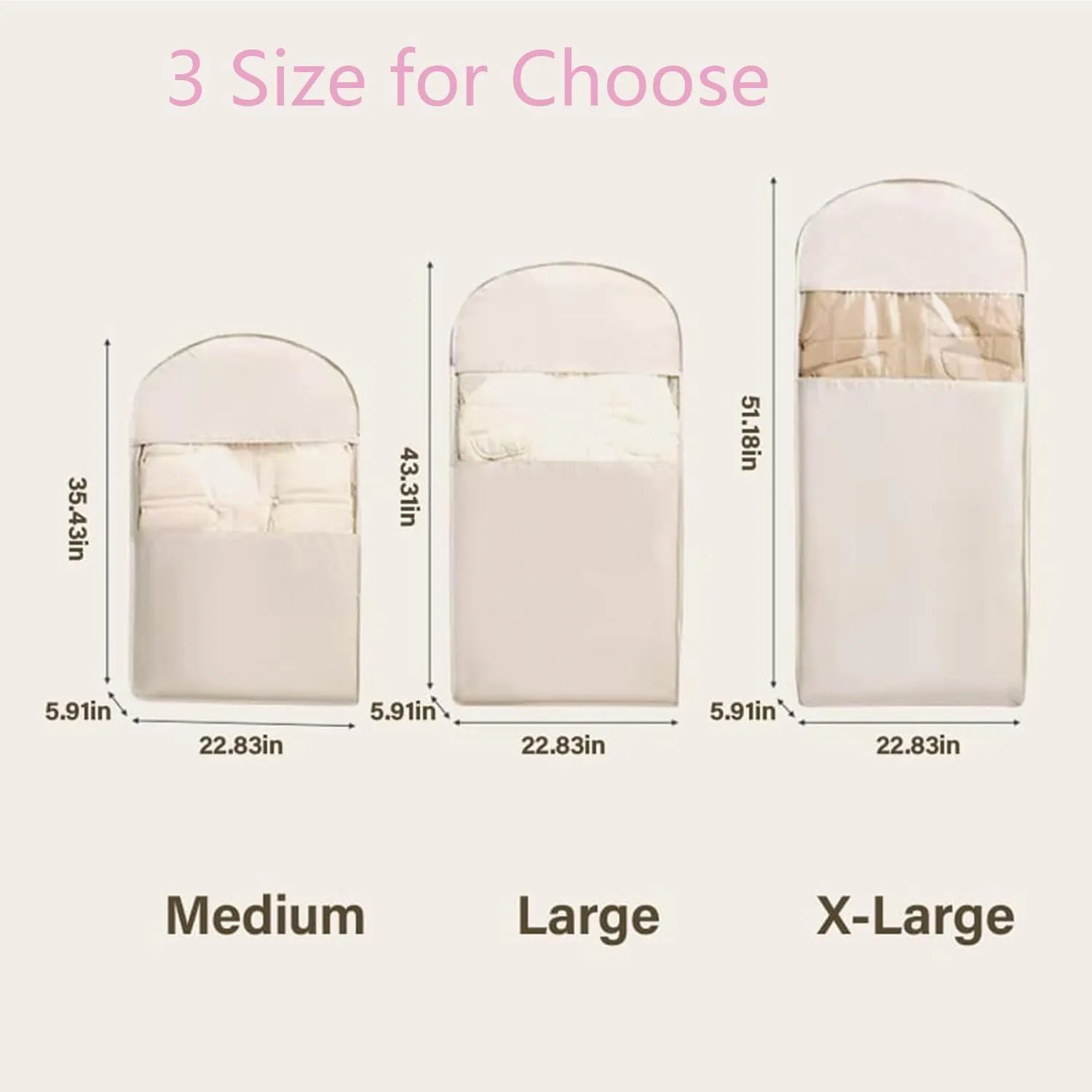 Space Saving Hanging Garment Bag wit with Self Compression Zipper, 2025 Upgrade Down Coat Compression Dust CoverSpace Saving Hanging Garment Bagfor Closet Storage (pINK, XL)