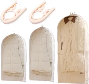Space Saving Hanging Garment Bag with Self Compression Zipper 2025 New Hanging Protector Down Coat Compression Dust Cover Space Saver Closet Organizers (White, M)