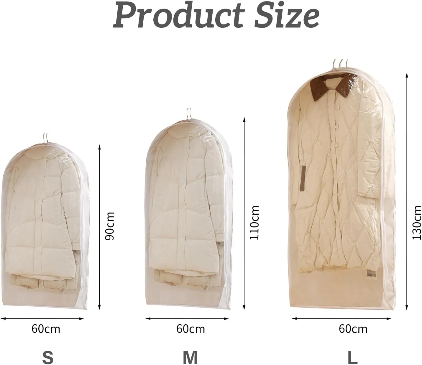 Space Saving Hanging Garment Bag with Self Compression Zipper 2025 New Hanging Protector Down Coat Compression Dust Cover Space Saver Closet Organizers (White, M)