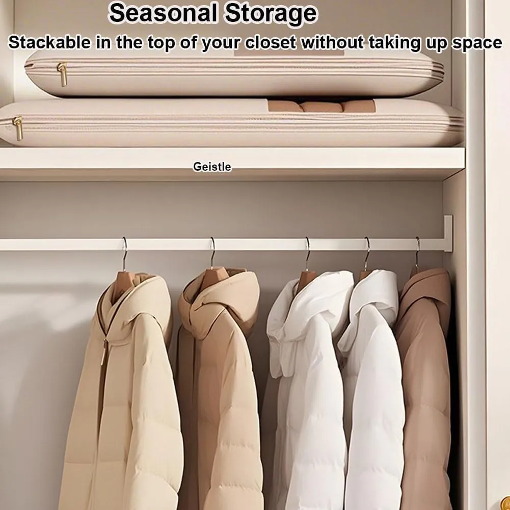 Space Saving Hanging Garment Bag with Self Compression Zipper, 2025 New, Space Saver Closet Organizers, Dust Cover Clothes Bags Travel Organizer for Down Coat Suit (Beige_L)