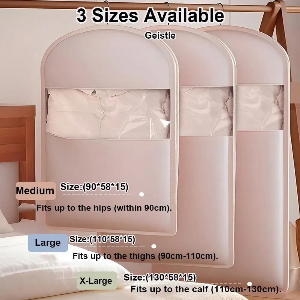 Space Saving Hanging Garment Bag with Self Compression Zipper, 2025 New, Space Saver Closet Organizers, Dust Cover Clothes Bags Travel Organizer for Down Coat Suit (Beige_L)