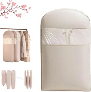 Space Saving Hanging Garment Bag with Self Compression Zipper, 2025 New Space Saving Hanging Protector, Space Saver Closet Organizers,Dust Cover Clothes Bags for Down Coat (Beige-S)