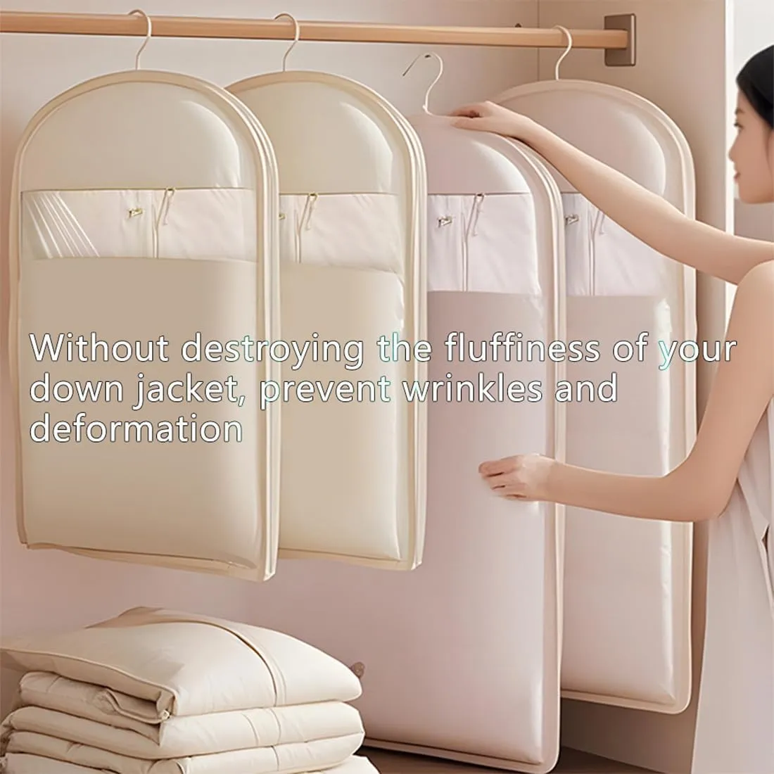 Space Saving Hanging Garment Bag with Self Compression Zipper, 2025 New Ultra Space Saving Self Compression Organizer (Pink, M)