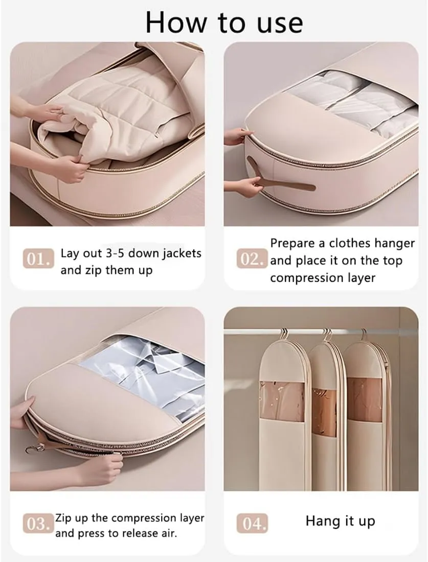 Space Saving Hanging Garment Bag with Self Compression Zipper, 2025 New Ultra Space Saving Self Compression Organizer (Pink, M)