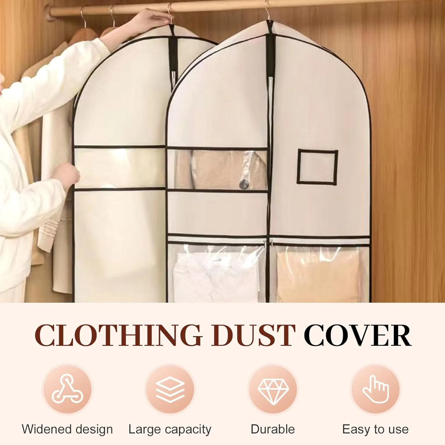 Space Saving Hanging Garment Bag with Self Compression Zipper, 2025 Space Saver Closet Organizers, Protects Clothes from Wrinkles, Dust Cover Travel Bags with Hanger for Down Coat (pink, S)