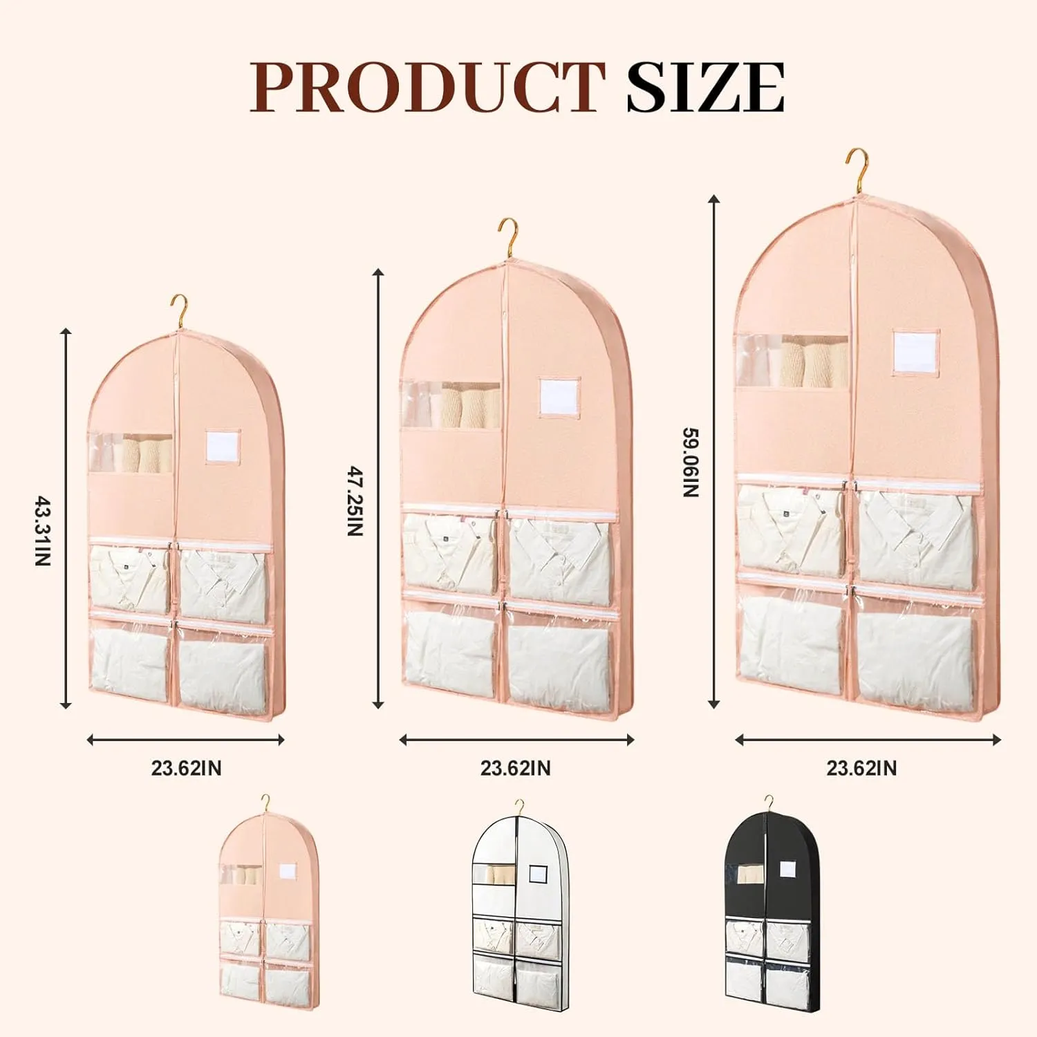 Space Saving Hanging Garment Bag with Self Compression Zipper, 2025 Space Saver Closet Organizers, Protects Clothes from Wrinkles, Dust Cover Travel Bags with Hanger for Down Coat (pink, S)