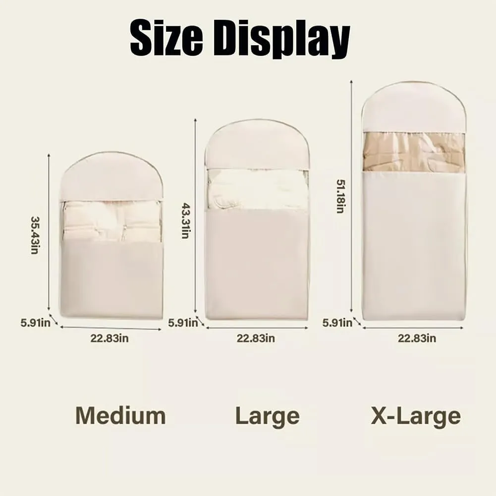 Space Saving Hanging Garment Bag with Self Compression Zipper, 2025 Space Saving Storage Closet Organizers, Heavy Duty Cover Clothes Bags for down Coat (Beige-L)