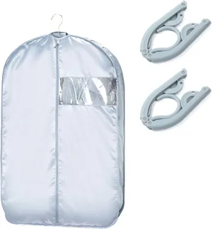 Space Saving Hanging Garment Bag with Self Compression Zipper 2025 Upgrade Space Saving Hanging Bag with transparent window Space Saver Closet Organizers (Blue, M)