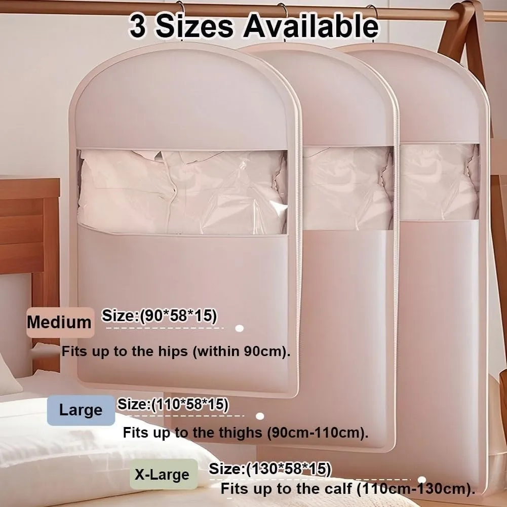Space Saving Hanging Garment Bag with Self Compression Zipper, 35/43/51" Heavy Duty Garment Bag, Dust-Proof and Wrinkle-Proof Clothes Storage Organizer for Closet Wardrobe (Beige, L)