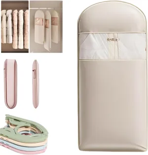 Space Saving Hanging Garment Bag with Self Compression Zipper, 35/43/51" Heavy Duty Garment Bag, Dust-Proof and Wrinkle-Proof Clothes Storage Organizer for Closet Wardrobe (Beige, L)