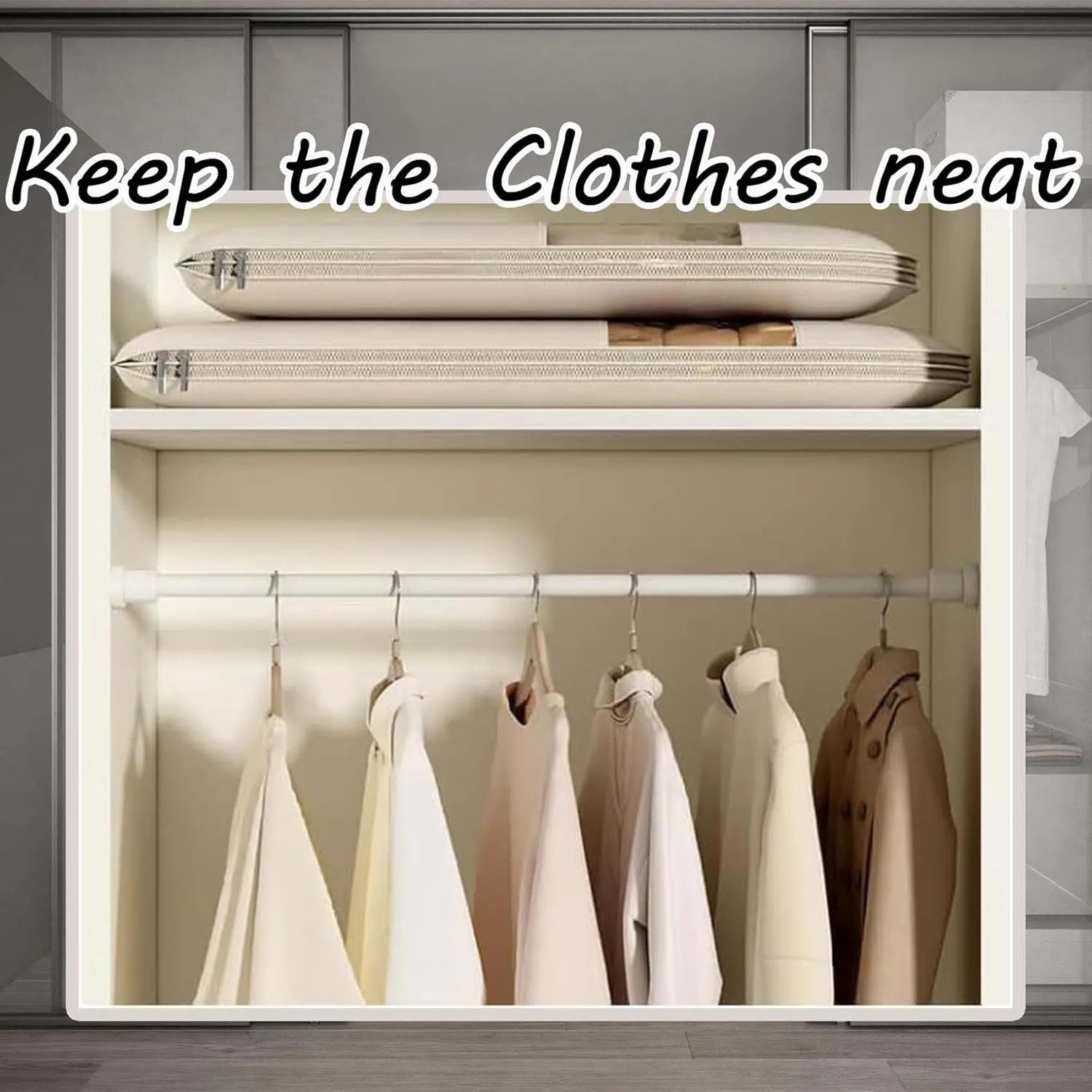 Space Saving Hanging Garment Bag with Self Compression Zipper, Dust Cover Clothes Bags for Down Coat, Space Saver Closet Organizers, Dust Cover Clothes Bags Travel Organizer (3PCS,Beige)