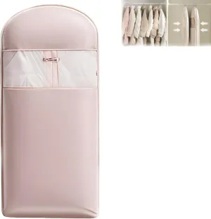 Space Saving Hanging Garment Bag with Self Compression Zipper, Dust Cover Clothes Bags for Down Coat, Space Saver Closet Organizers for Closet Storage (Pink,XL)