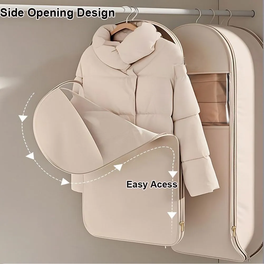 Space Saving Hanging Garment Bag with Self Compression Zipper, Dust Cover Clothes Bags Travel Organizer for Down Coat Suit, Space Saver Closet Organizers, for Closet Storage (Pink, M)