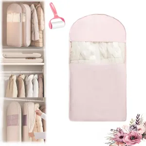 Space Saving Hanging Garment Bag with Self Compression Zipper, Garment Bags for Hanging Clothes, Space Saver Closet Organizers, Dust Cover Clothes Bags for down Coat (Pink,L)