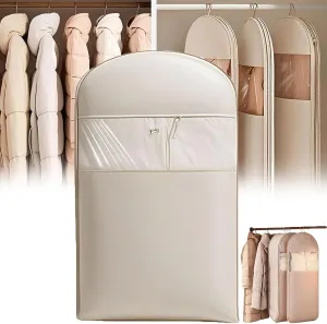 Space Saving Hanging Garment Bag with Self Compression Zipper, Otherwise Garment Bag, Dust Cover Clothes Bags for down Coat, Save Space, for Moving or Storaging Clothes (Beige, M)