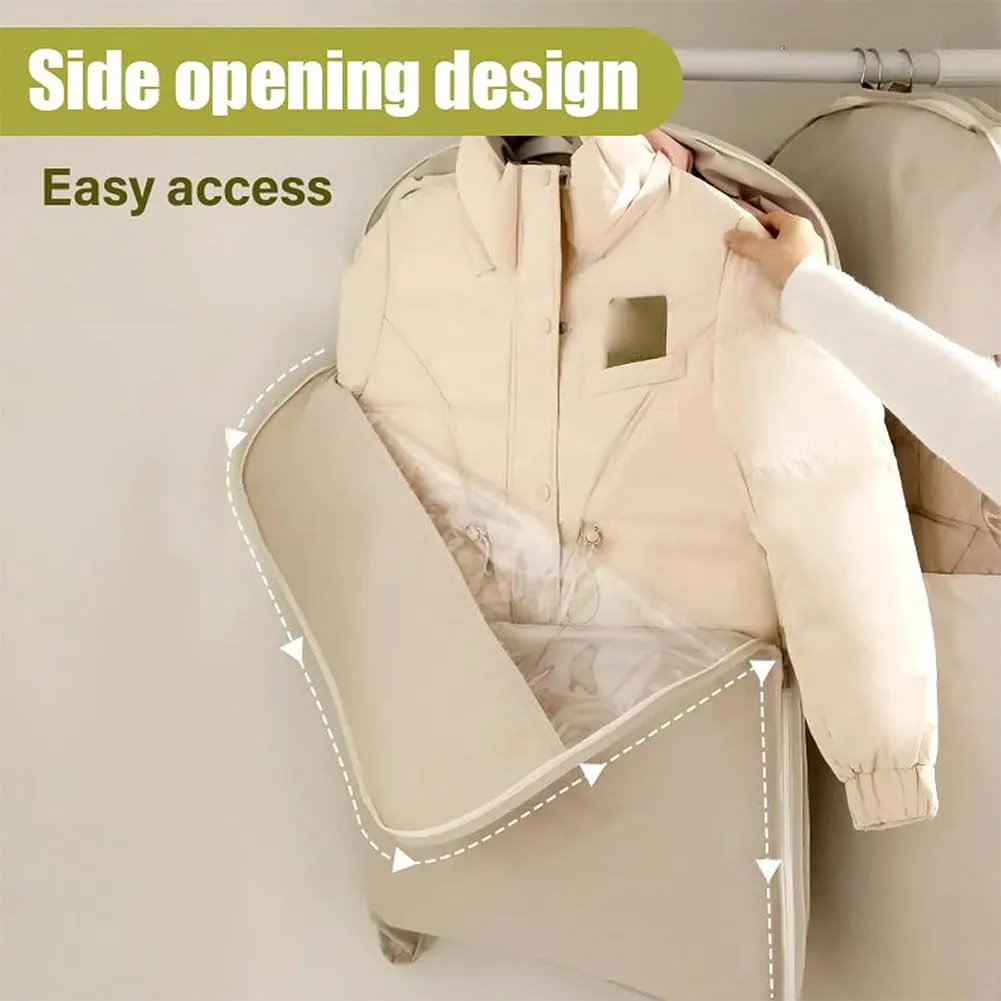 Space Saving Hanging Garment Bag with Self Compression Zipper, Otherwise Garment Bag, Dust Cover Clothes Bags for down Coat, Save Space, for Moving or Storaging Clothes (Beige, XL)