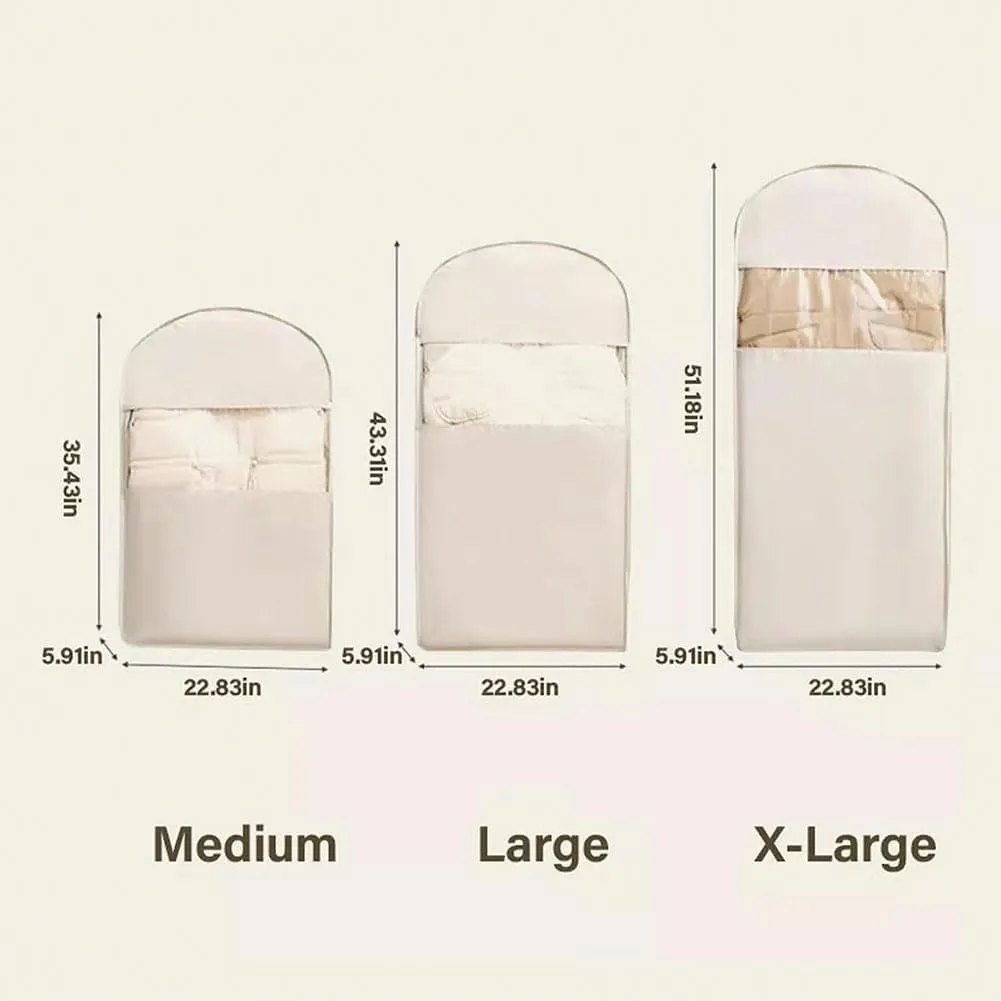 Space Saving Hanging Garment Bag with Self Compression Zipper, Otherwise Garment Bag, Dust Cover Clothes Bags for down Coat, Save Space, for Moving or Storaging Clothes (Beige, XL)